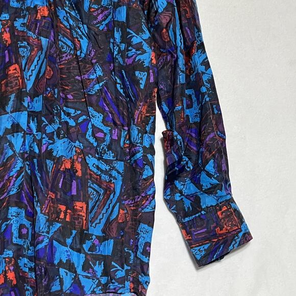 Vintage In Private Mens Long Sleeve Shirt M Silk Blue Abstract Button Up 80s 90s - Picture 5 of 14